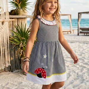 Rare Editions Gingham Girl's Dress with Ladybug Design Size 6